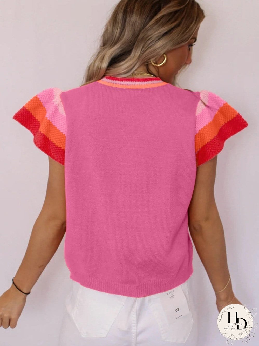 Summer Knit Top with Rainbow Stripes