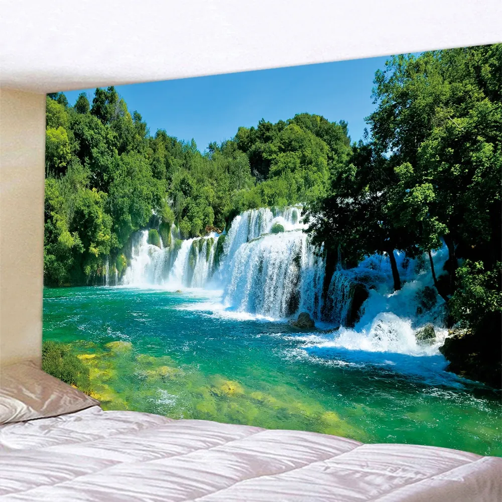 Nigikala waterfall forest home art tapestry Hippie Bohemian decoration large bed sheet background wall sofa blanket
