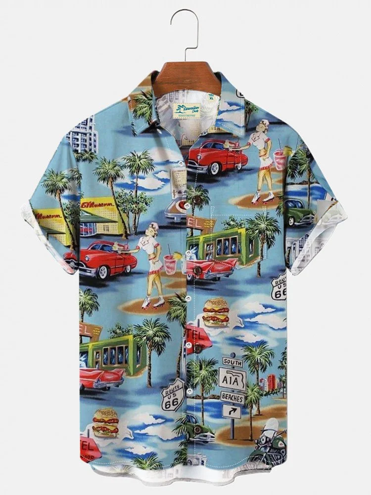 Men's City Print Short Sleeve Hawaiian Shirt