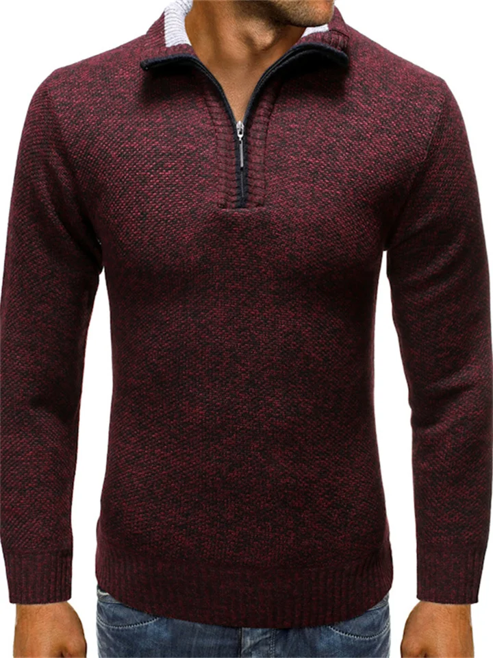 Men's Casual Half High Neck Zipper Sweater