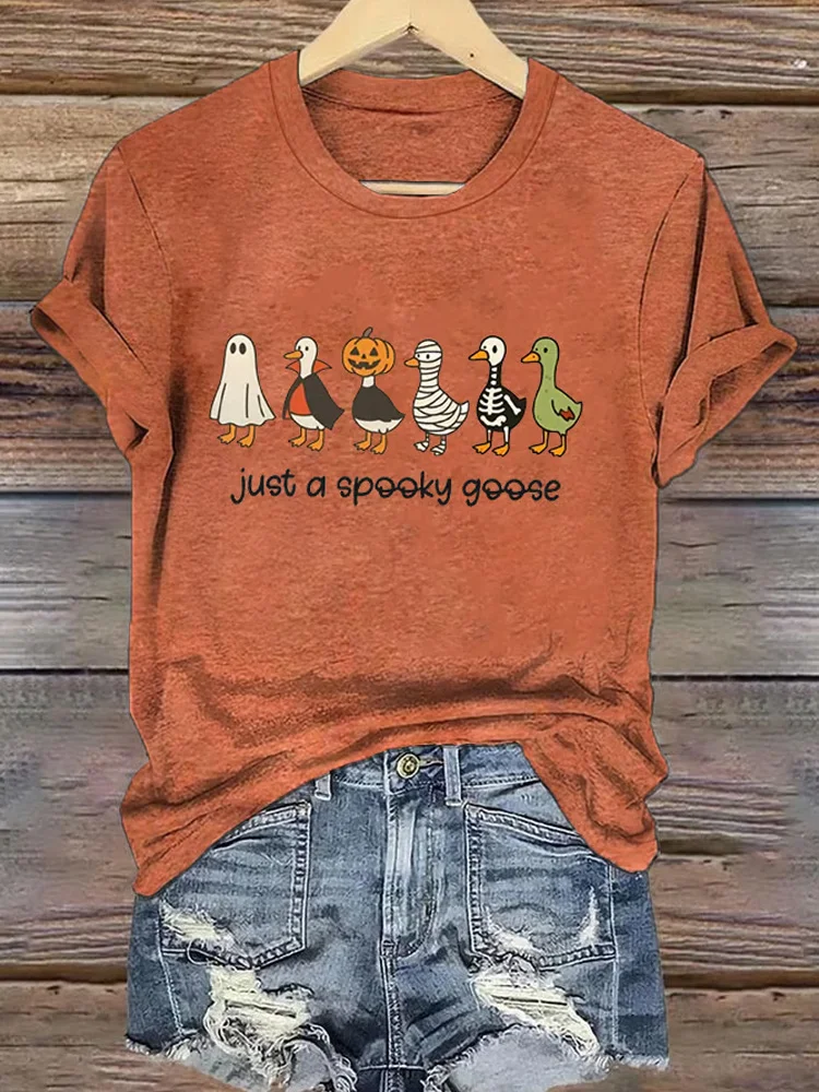 Women's Just A Spooky Goose Print Casual T-shirt