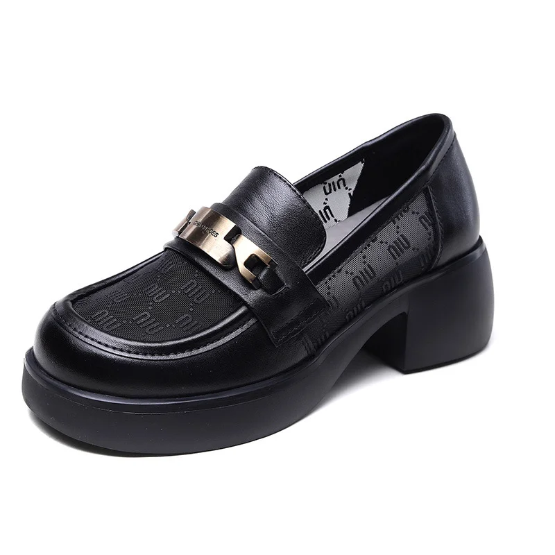 Yyvonne Time 99] Airable Mesh Black Lefu Shoes Women's Summer Mesh Single Shoes To Increase The Thick Bottom Small Leather Shoes