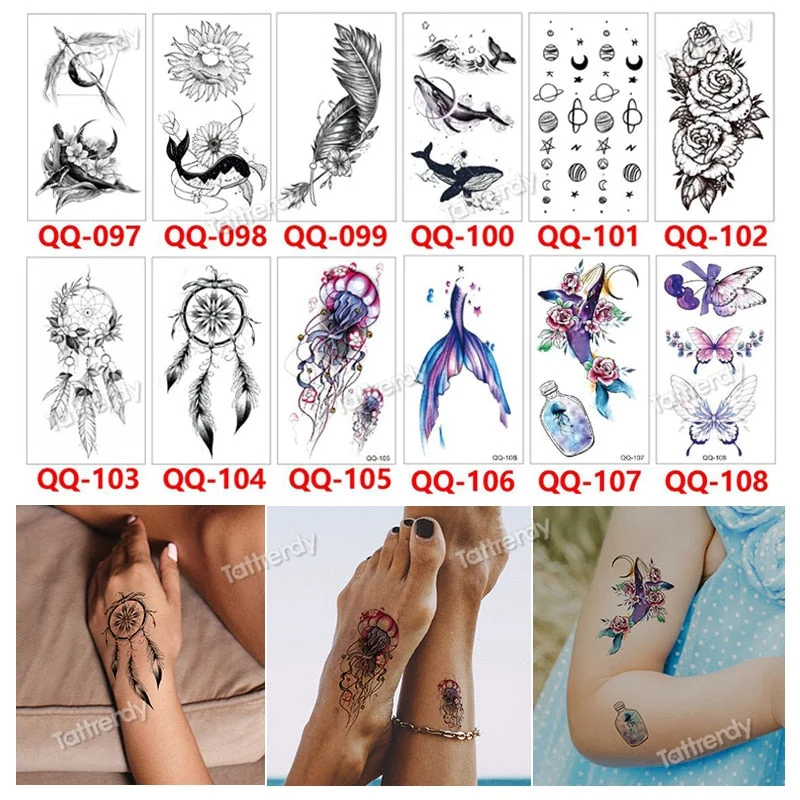 12Pcs/Set Waterproof Temporary Tattoo Sticker Small Rose Daisy Peony Flash Tatoo Flower Hand Ankle Wrist Fake Tatto For Body Art