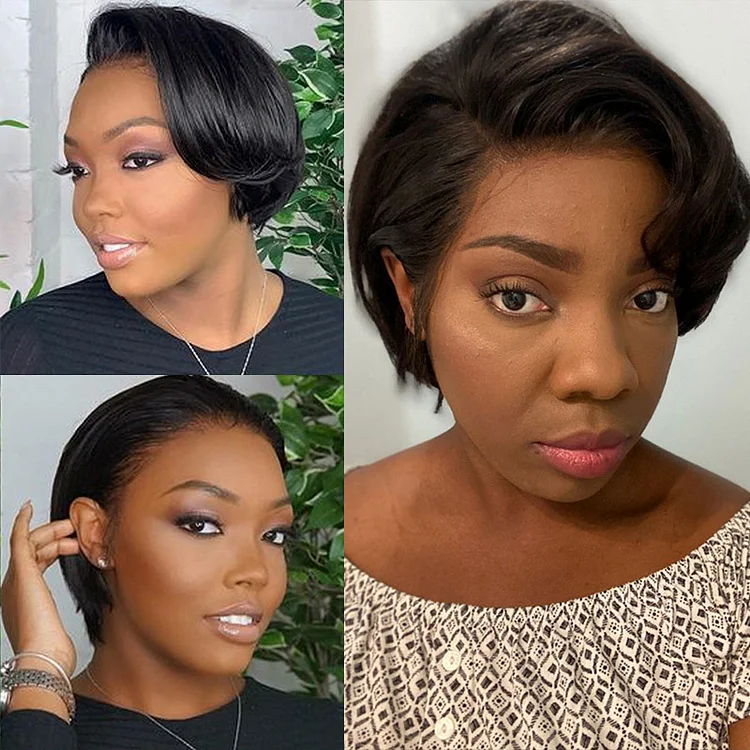 100% Human Hair 13x1 HD T Lace Front Pixie Wig