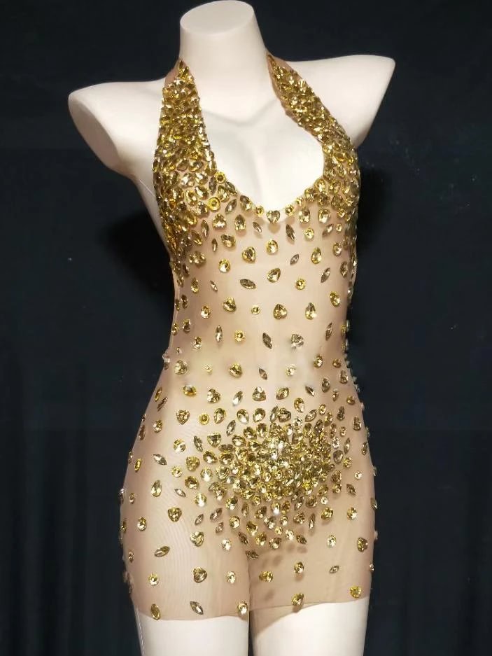 Halter blackless rhinestone evening dress-zachics