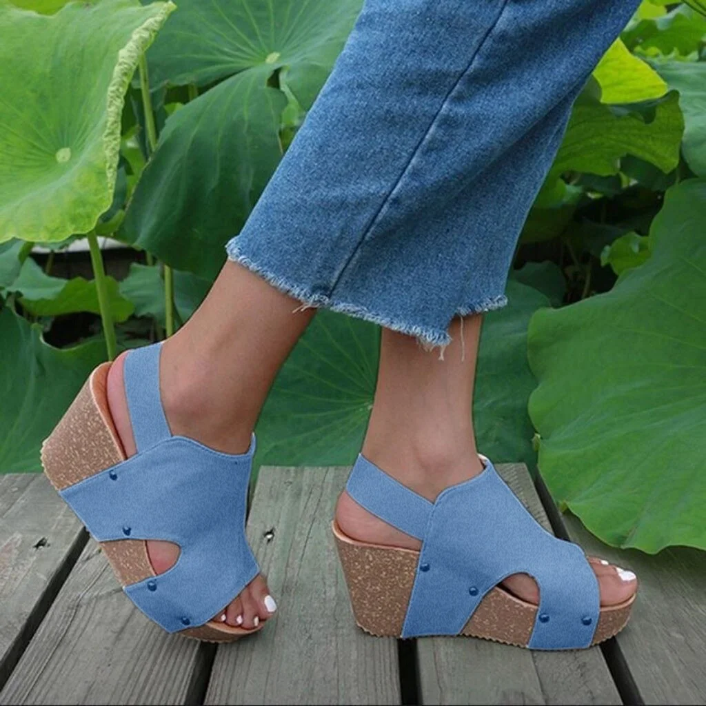 Shoes Woman Sandals Wedges Fashion Womens Flat Open Toe Wedges Thick Bottom Elastic Band Shoe Roman Sandalias Mujer