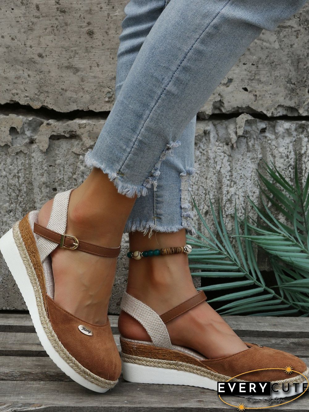 Women Color Block Summer Vacation Braided Non-Slip Block Heel Espadrille Sandals Adjustable Buckle EVA Wedges&Flatform