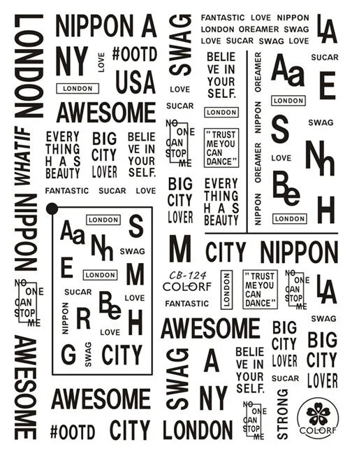 1 Sheet 3D Nail Stickers Black Geometric Flower Letter Patterns Adhesive Transfer Decals Nail Art DIY Design Decoration-Nail Inspo