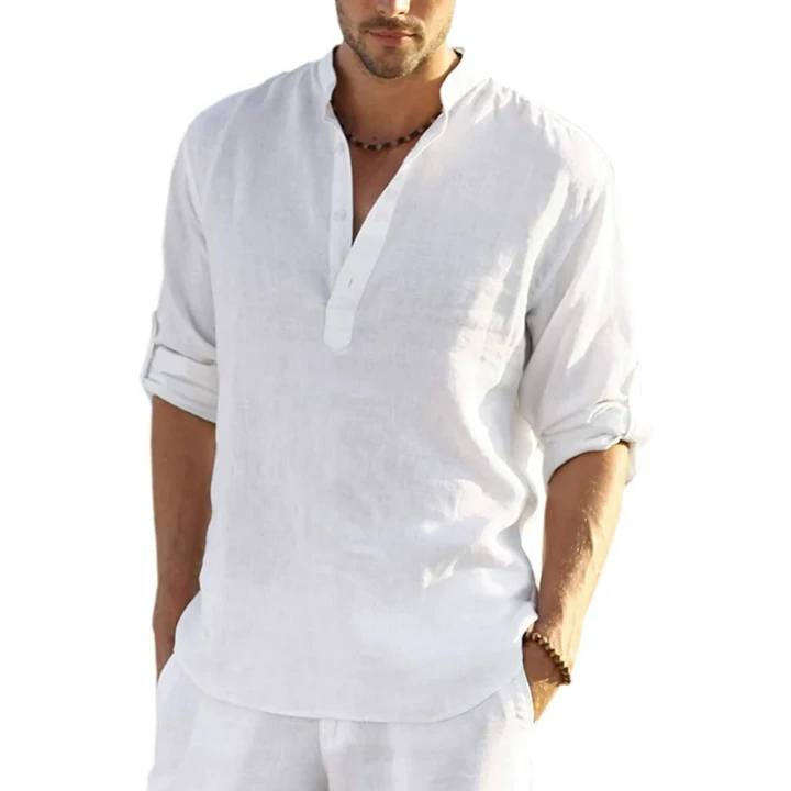 Evalonrealm™ Men's Cotton Linen Henley Shirt