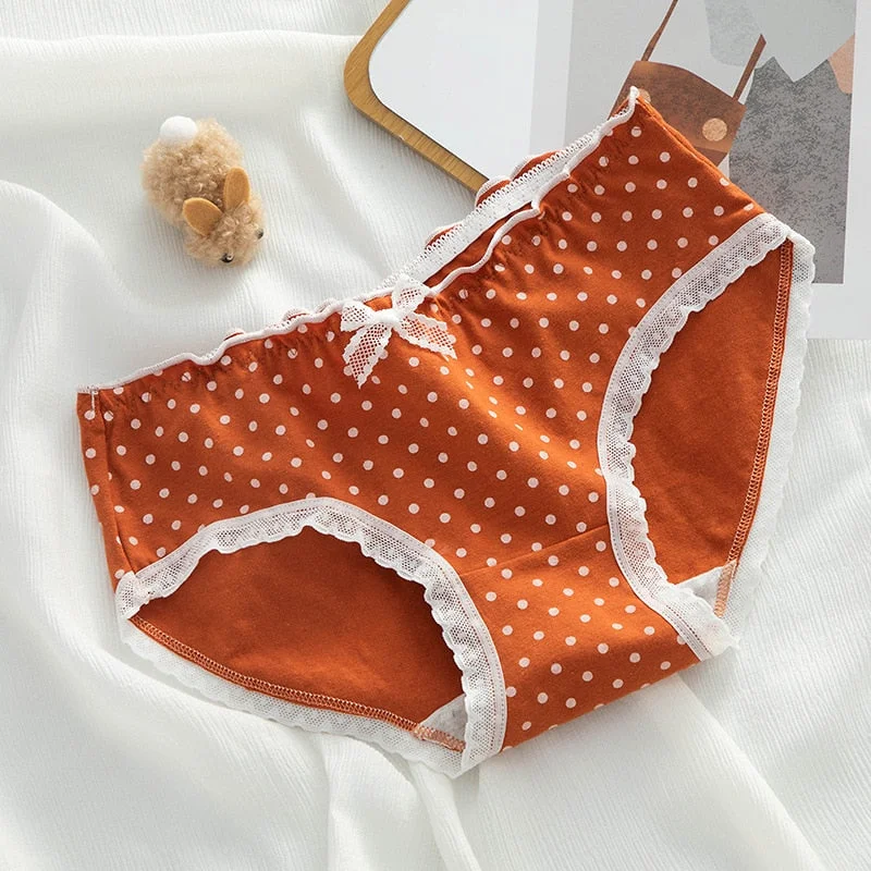 PCS / M-XL Cotton Panties Women's Underwear Panty Lovely Girl Dot Underpants Waist Seamless Comfort Briefs Female Lingerie