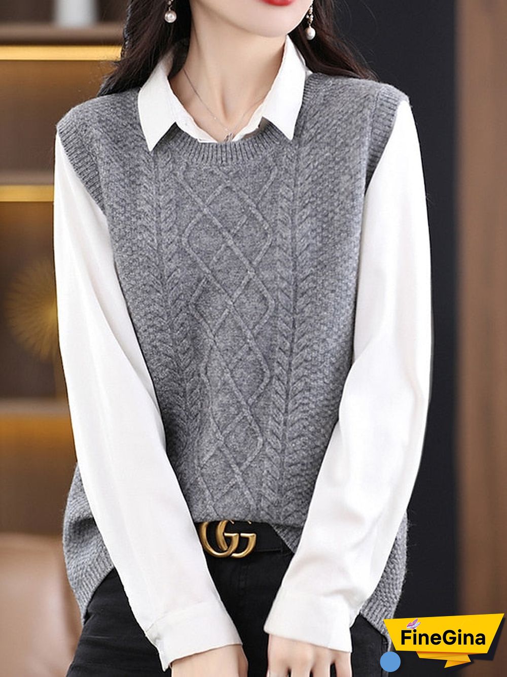 Grey Sleeveless Plain Sweater