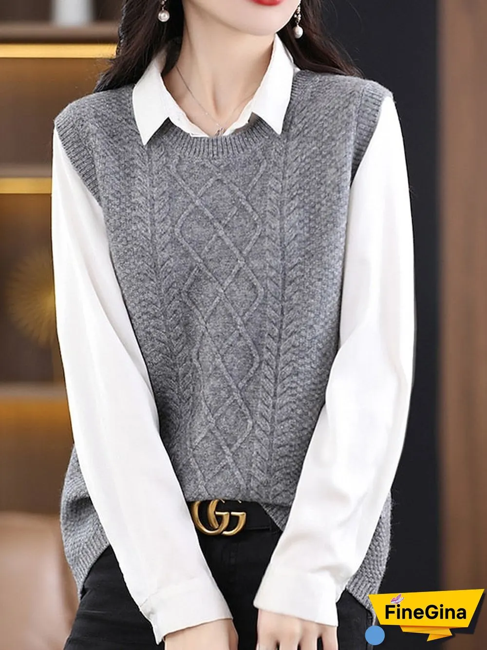 Grey Sleeveless Plain Sweater