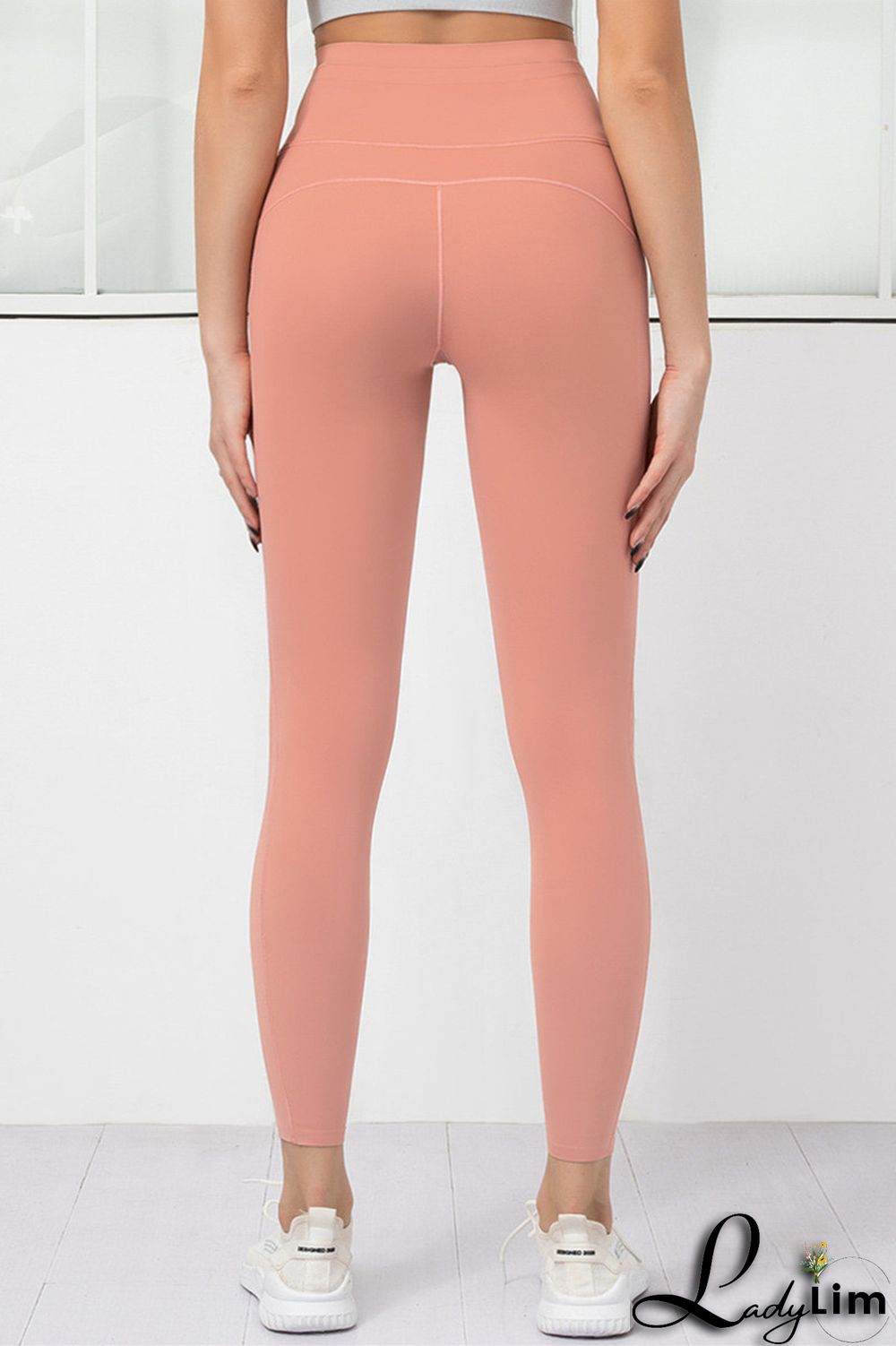Orange Pink Casual Sportswear Solid Basic Skinny High Waist Trousers