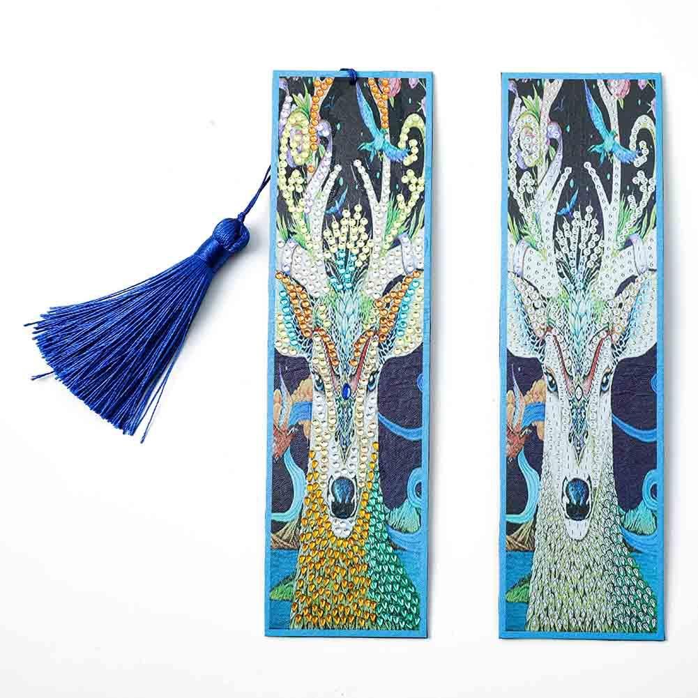 2pcs Diamond Painting Deer Cross Stitch Bookmark Page Holder Leather