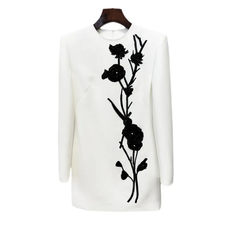 Nigikala Nigikala Early Autumn New Star Fashion Heavy Industry Three-Dimensional Flowers Nails Long Sleeve Dress