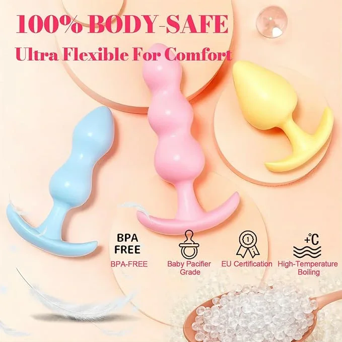 3 Pack Anal Plug Butt Plug Silicone Sex Toy for  Anal Training and Anal Stimulator Comfortable Long-Term Wear