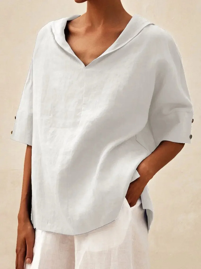 Nigikala Nigikala Summer New Women's Solid Cotton Loose Top T-Shirt Short Sleeves