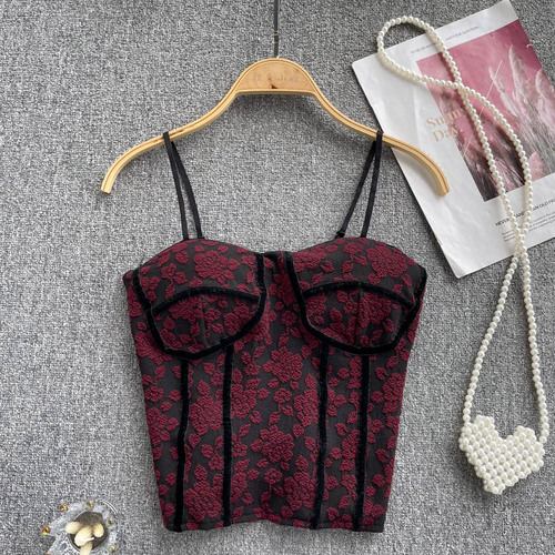 Ballifyex Chic Vintage Floral Print Camis Korean Fashion Tank Top Basic Slim Crop Top Sexy Goth Corset Bustier Summer Women Sling Tops Ins