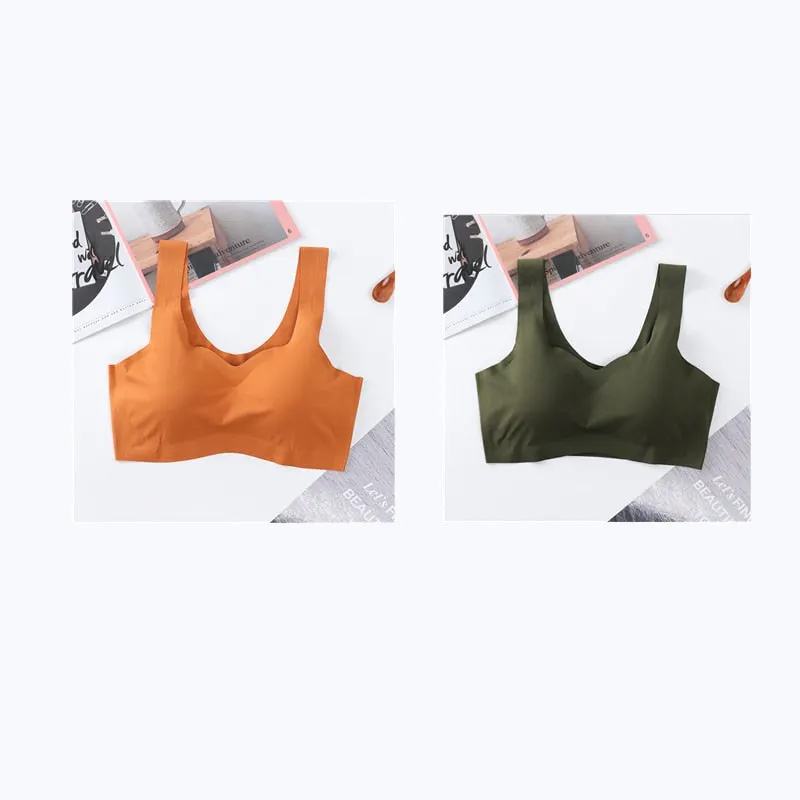 2PCS Ice Silk Bras Seamless Women Soft Thin Push Up Underwear Lingerie Sleep Vest Top Chest Padded Bralette топ Soutien Gorge