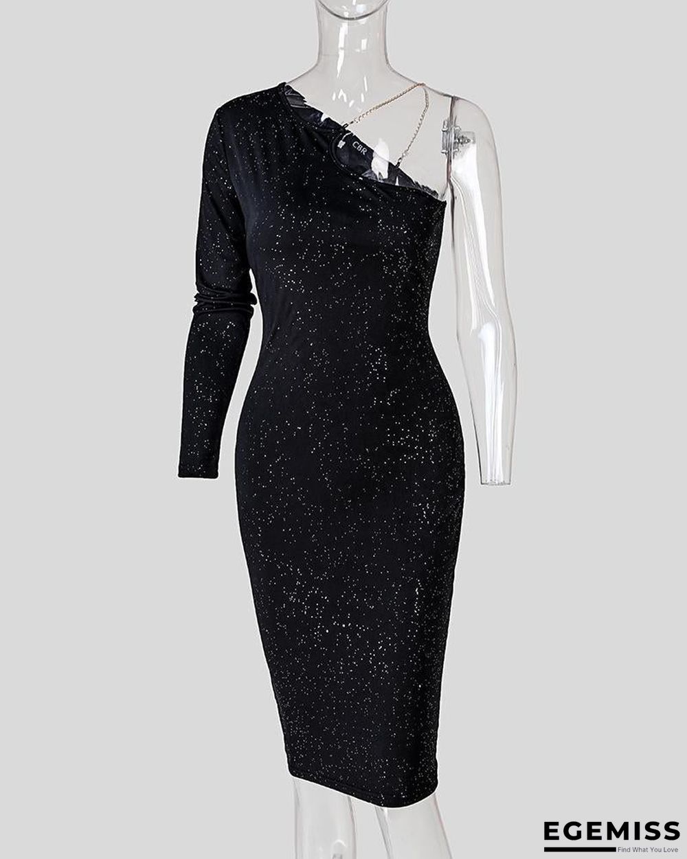 Glittering One Shoulder Midi Dress | EGEMISS