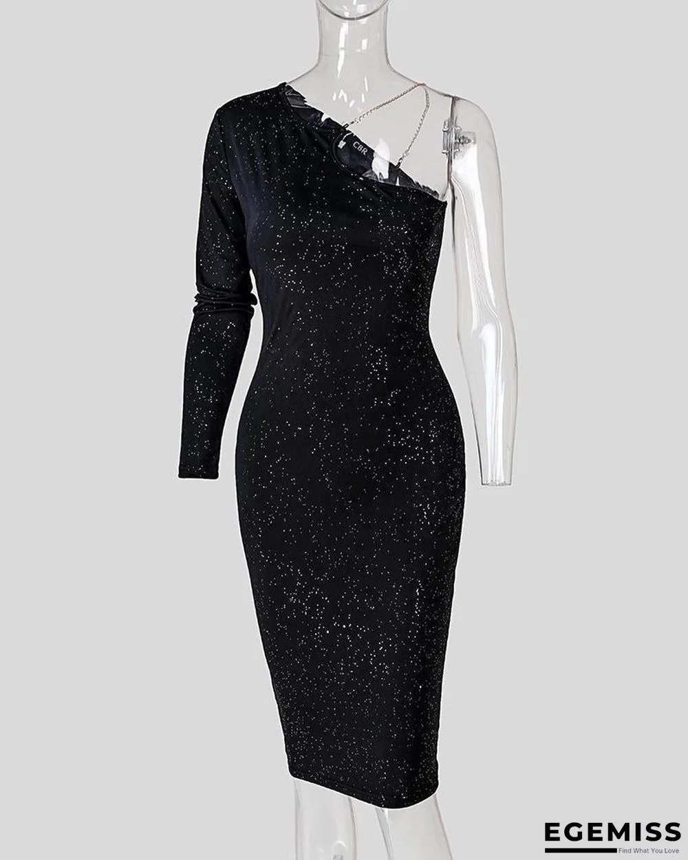 Glittering One Shoulder Midi Dress | EGEMISS