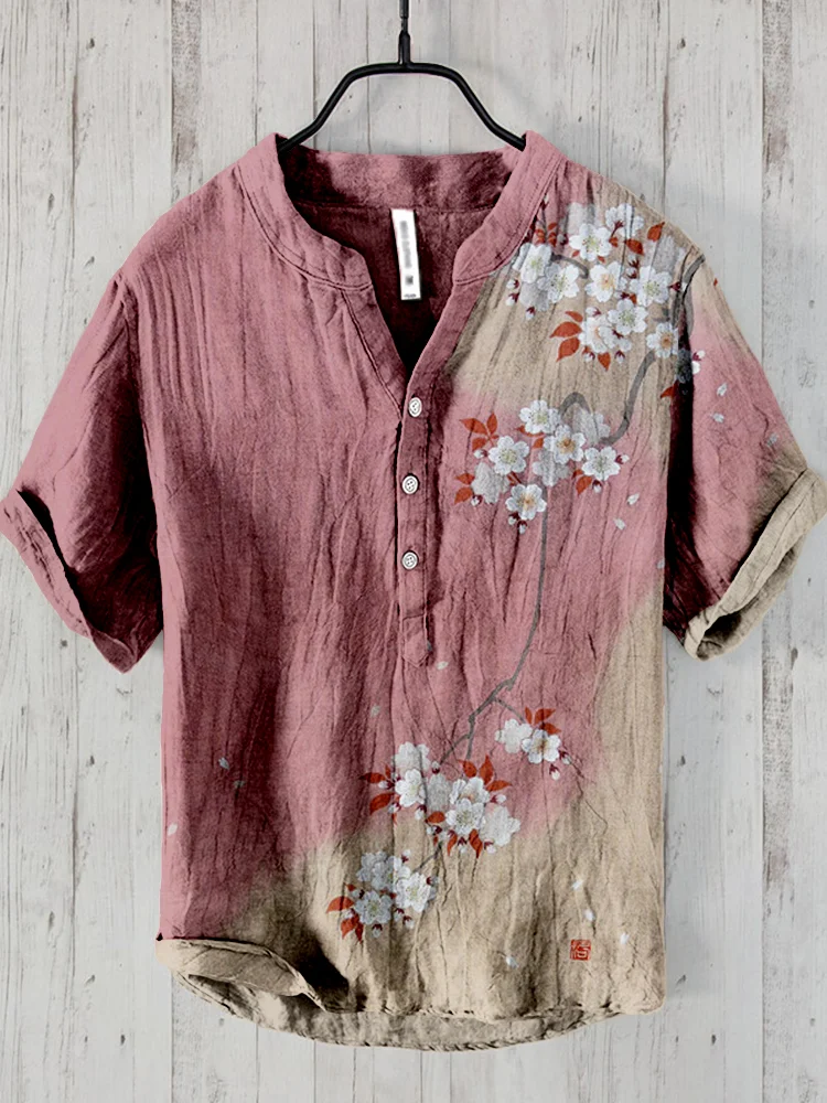 Vintage Sakura Flowers Japanese Art Linen Blend Shirt