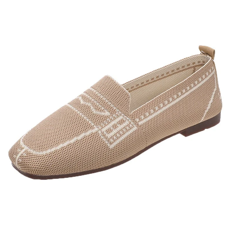 Women Round Toe Knitted Fabric Slip-On Loafers 2021 New Ballet Flats Breathable Vulcanized Shoes Driving Sneakers Boat Shoes
