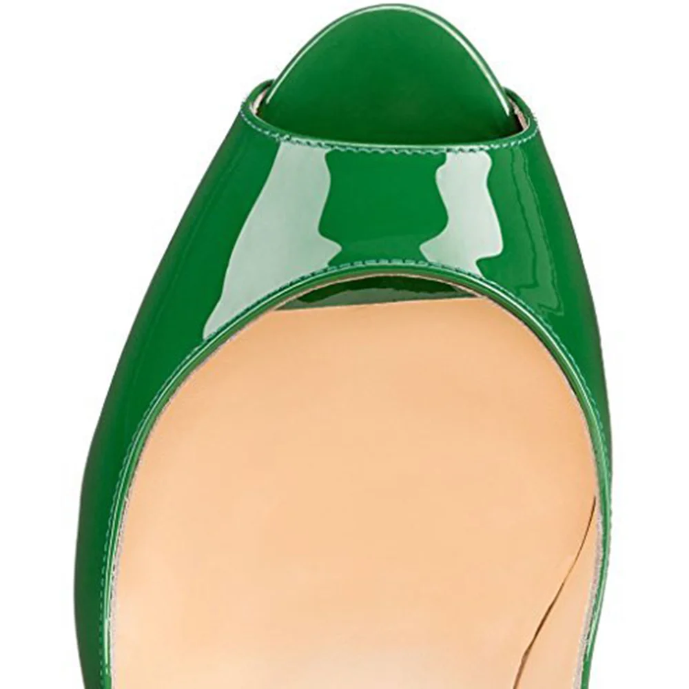 150mm Red Bottom Sky High Platform Pumps Green Patent-MERUMOTE