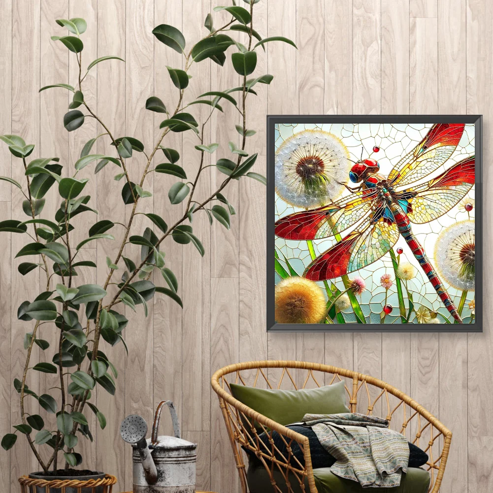 Diamond Painting - Full Round Drill - Dragonfly Dandelion(Canvas|40*40cm)