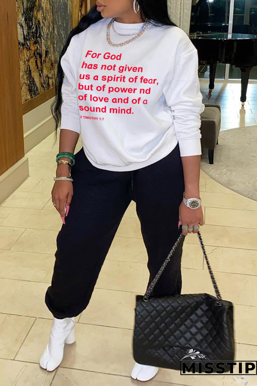 Blue Daily Print Letter O Neck Tops