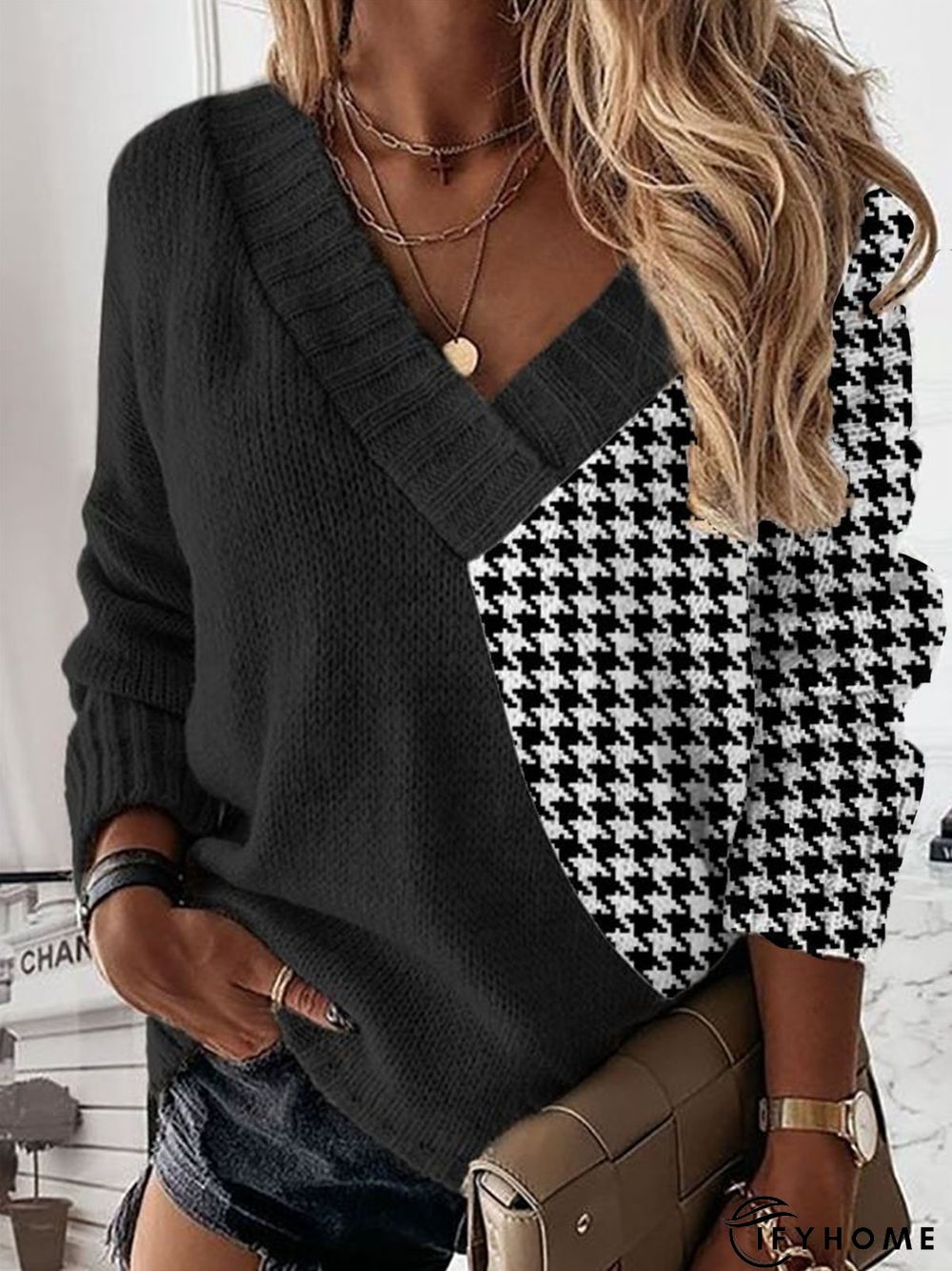 Casual V Neck Long sleeve Loose Sweater | IFYHOME