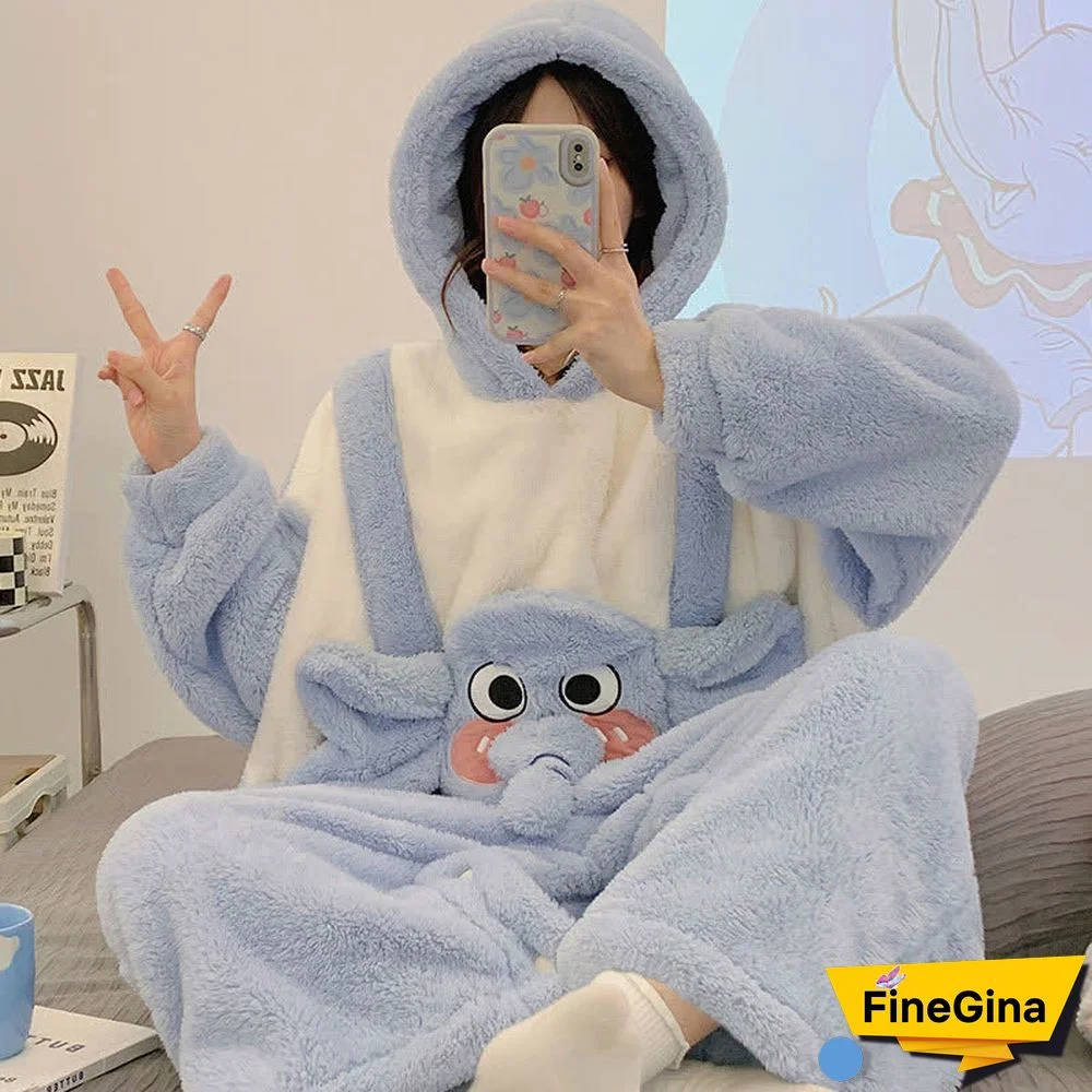 Funny Cartoon Elephant Piggy Plush Hooded Jumpsuit Pajamas