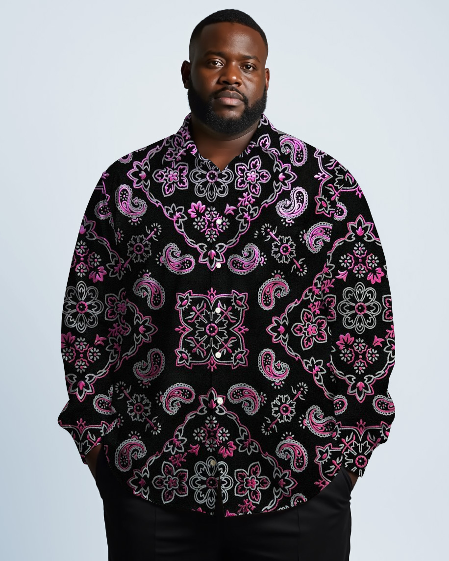 Multicolor Paisley Pattern Business Shirt Lel Long Sleeve Shirt Men's Plus Size