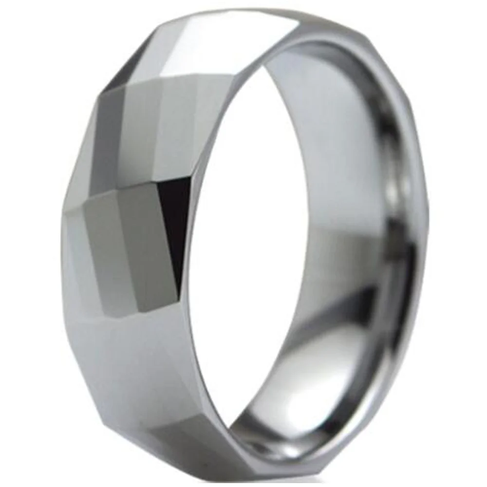 4MM 6MM 8MM Silver Tungsten Carbide Couple Wedding Bands Multifaceted High Polished Surface