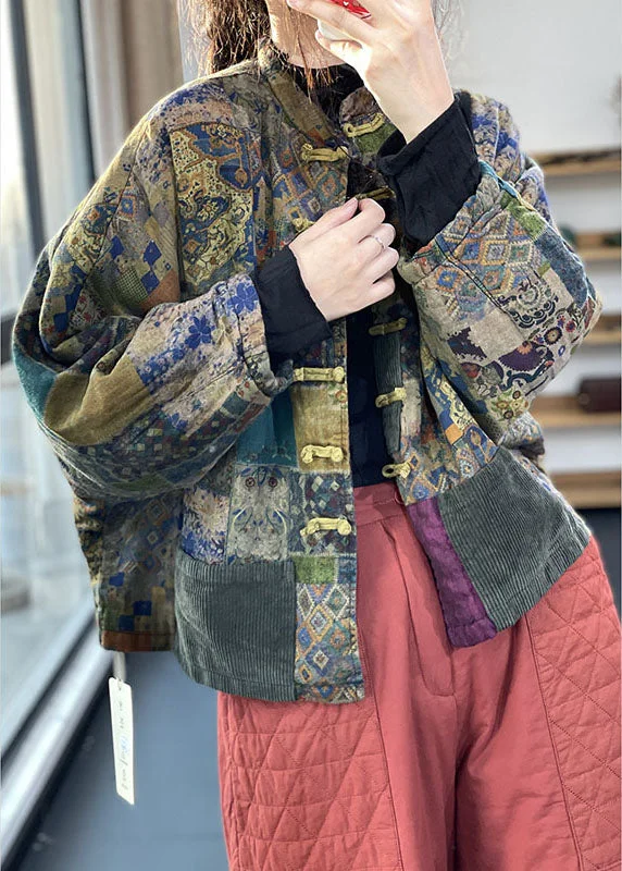 Vintage Red Pockets Button Print Fall Long sleeve Coat