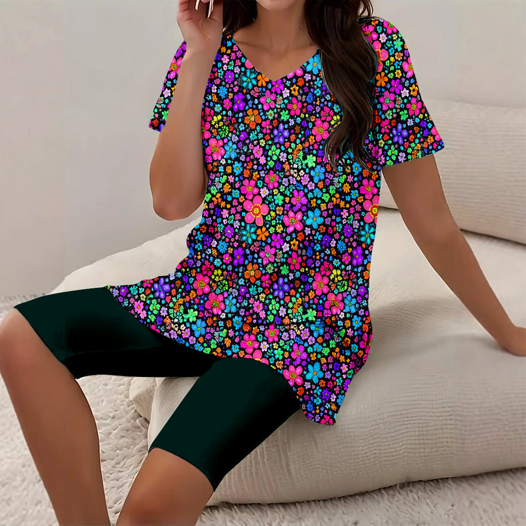 Women Long Sleeve V-neck Graphic Floral Printed Top