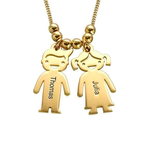 Mother's Necklace with 2 Children Charms Engraved 2 Names