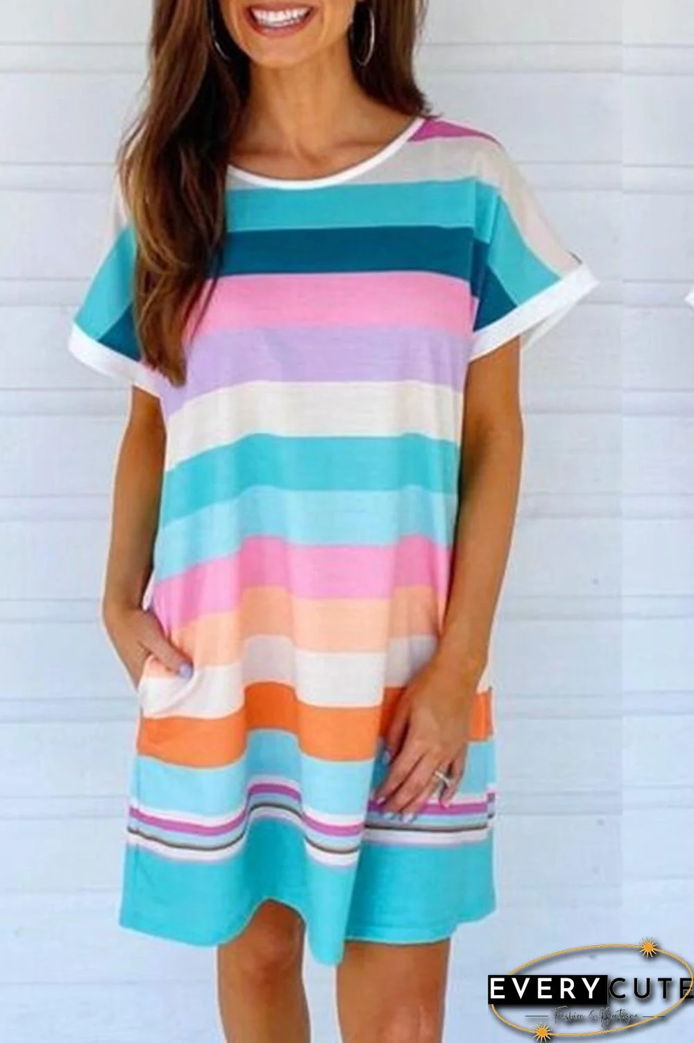 Rainbow Stripe Short Sleeve Dress