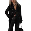 Women's Shiny Sequin Thin Lapel Long Sleeve T-Shirt Top