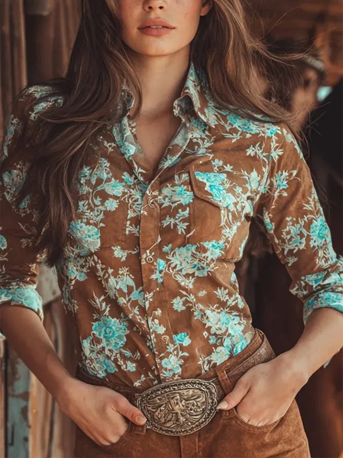 Women's Vintage Western Horse Design  Shirt 