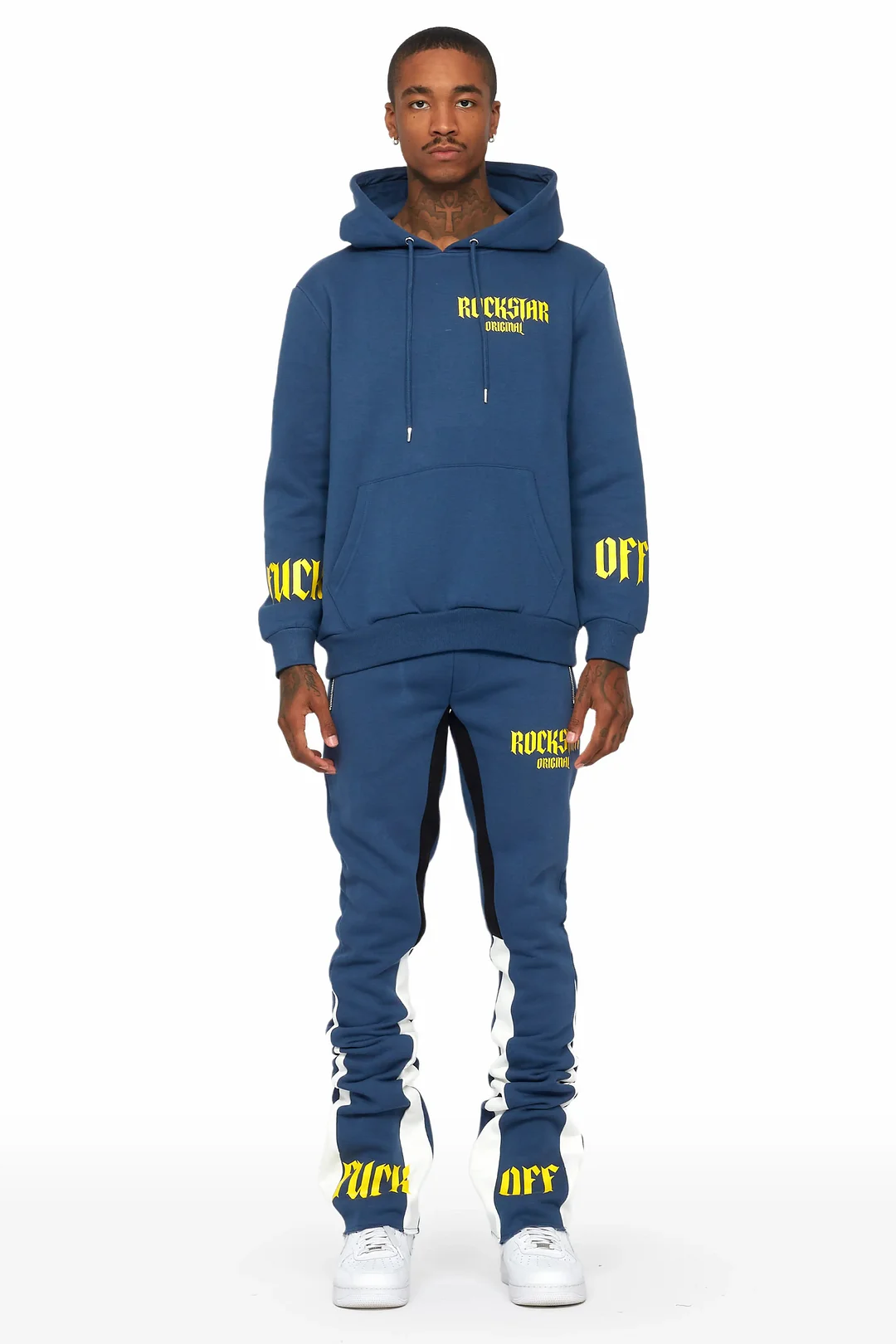 Omar Navy/White Oversized Hoodie/Stacked Flare Trackset