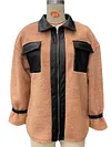 Stylish Leather Contrast Color Zipper Lambskin Warmth Fashion Jacket