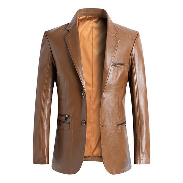 Men's Casual Lapel Single Breasted Leather Blazer