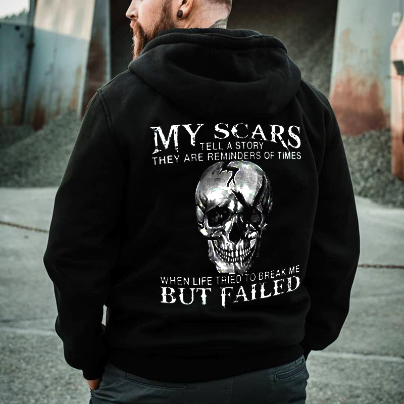 Street Fashion"My Scars" Skull Print Hoodie wearshes