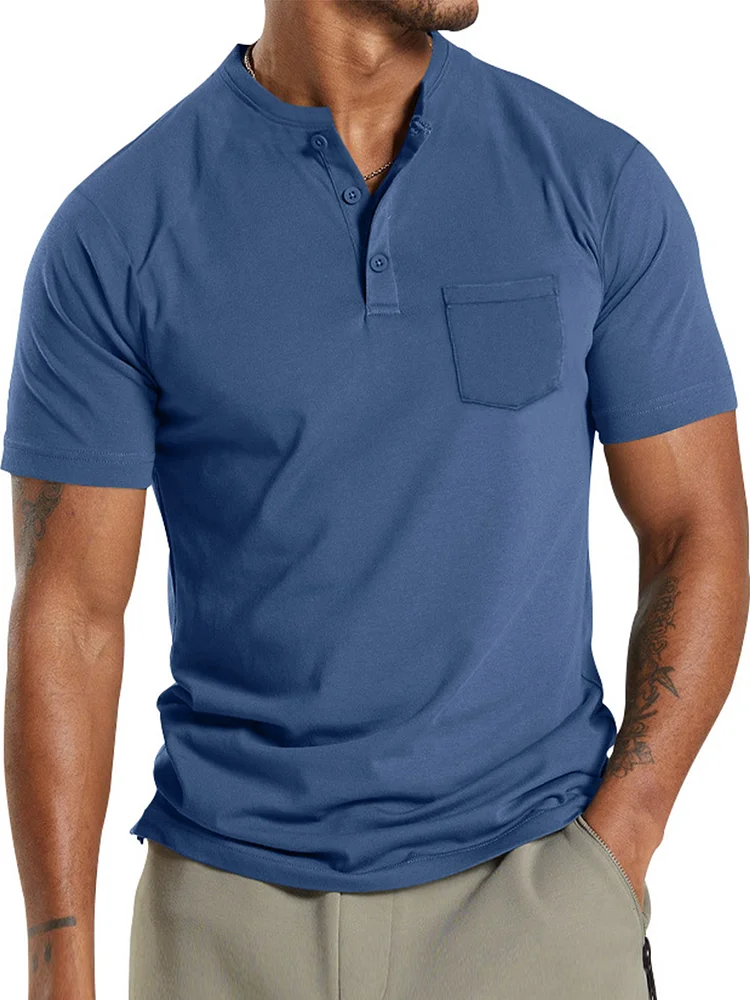 Men's Summer Solid Color Pocket Casual Short Sleeve POLO Shirt