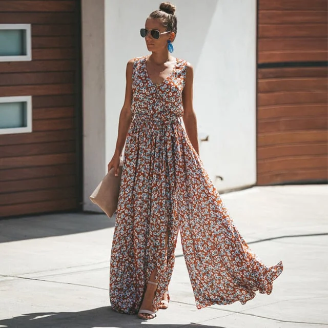 Women Floral Print Maxi Dresses