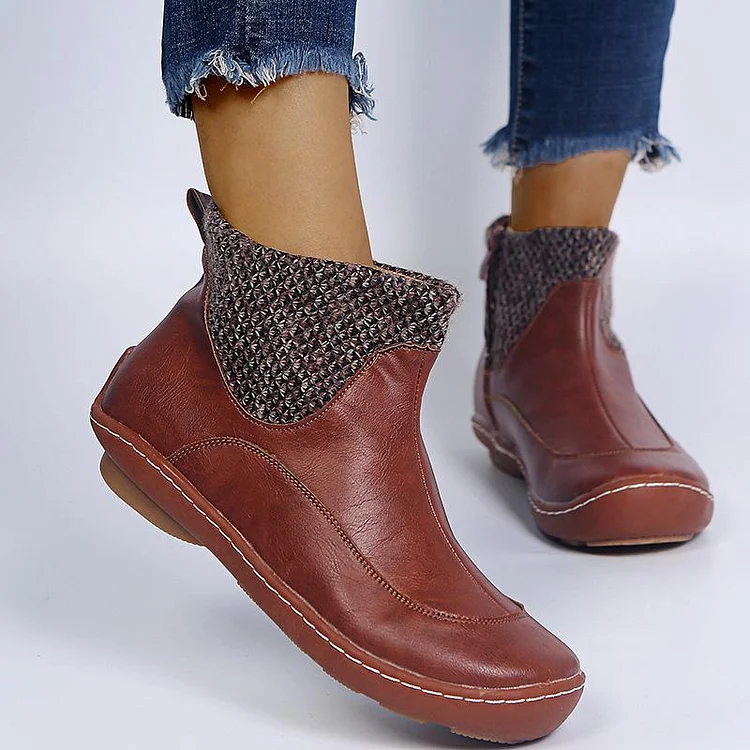 Women Retro Patchwork Knitting Ankle Boots shopify Stunahome.com