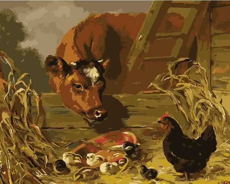 

Cows and Chickens – Paint By Numbers - 40*50CM, 501 Original