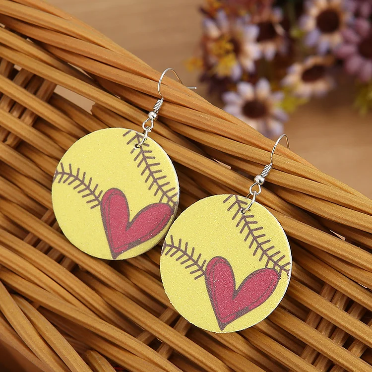 Softball Heart Earrings-Annaletters