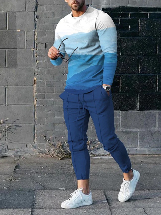 Men's Fashion Long Sleeve T-Shirt And PantsTwo Piece Set